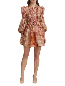Zimmermann Kaleidoscope Tuxedo Frill Mini Dress Red Swirl Floral Size 0/Au 8