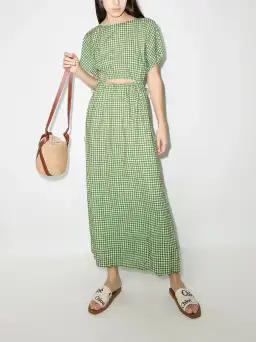 Peony Picnic After Swim Gingham-check Maxi Dress Green Size 10  for rent on The Volte - image 2