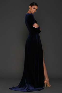 Elle Zeitoune Fontaine Gown Blue Velvet Size 14 for rent on The Volte - image 2