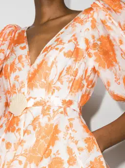 Zimmermann Postcard Puff Sleeve Mini Dress Orange Floral Size 0/AU 8 for rent on The Volte - image 4