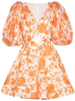 Zimmermann Postcard Puff Sleeve Mini Dress Orange Floral Size 0/AU 8 for rent on The Volte - image 5