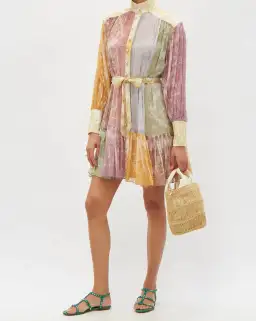 Zimmermann Dancer Lantern Mini Dress Spliced Lace Print Size 1 / Au 10