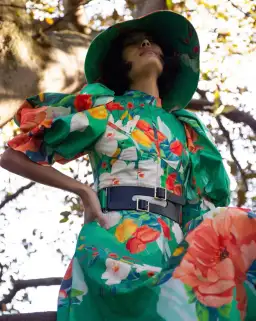 Leo Lin Florescence Midi Dress Green Floral Size 14  for rent on The Volte - image 1