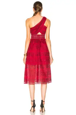 Self Portrait One Shoulder Cut Out Midi Dress Burgundy Size 10 for rent on The Volte - image 2