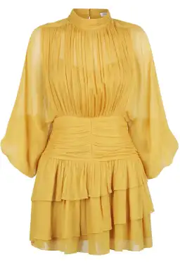 Shona Joy Iris Long Sleeve Ruched Mini Dress Saffron Yellow Size 10 for rent on The Volte - image 2