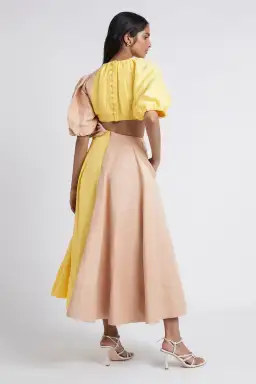 Aje Caliente Two Tone Puff Sleeve Dress Yellow/Nude Size 16 for rent on The Volte - image 3