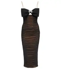 Self Portrait Bow Embellished Ruched Midi Dress Black Size 8 for rent on The Volte - image 3