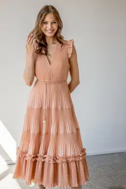 Zimmermann Pleated Midi Dress in Lipstick Size 2 / Au 12 for rent on The Volte - image 1