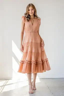 Zimmermann Pleated Midi Dress in Lipstick Size 2 / Au 12 for rent on The Volte - image 0