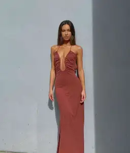 Sonya Moda Knitted Keyhole Dress in Spice Brown Size  6 for rent on The Volte - image 3