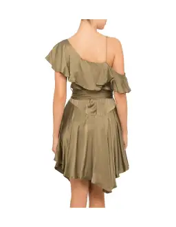 Zimmermann Sueded Asymmetrical Wrap Mini Dress Khaki Size 8 for rent on The Volte - image 3