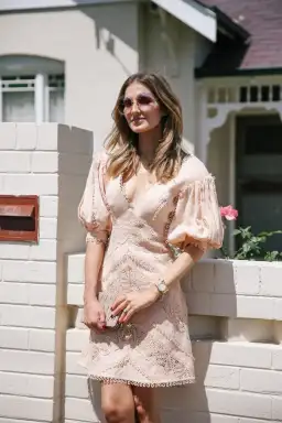 Zimmermann Painted Heart Chevron Mini Dress Pink Size 3 for rent on The Volte - image 3