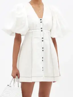 Aje Cherished Puff Sleeve Linen Mini Dress White Size 12 / L for rent on The Volte - image 2