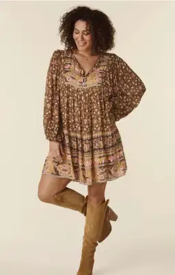 Spell Madame Peacock Boho Mini Dress Coffee Size 8  for rent on The Volte - image 1