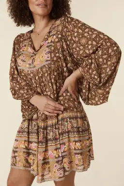 Spell Madame Peacock Boho Mini Dress Coffee Size 8  for rent on The Volte - image 2