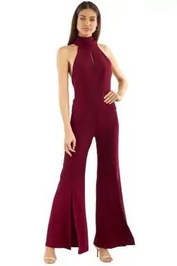 Nicholas Crepe Sleeveless Jumpsuit Burgundy Size 10