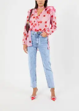 Magda Butrym Flower Embellished Blouse Pink Petal Size 40 / Au 12