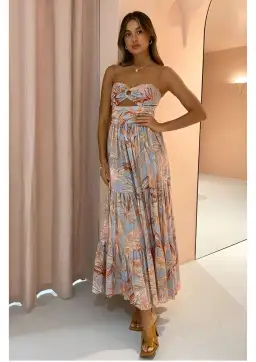 Bec & Bridge Miami Palm Tier Midi Dress Print Size 8