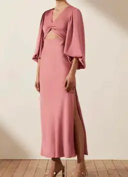 Shona Joy Luxe Twist Front Balloon Sleeve Midi Dress Dusty Pink Size 14 for rent on The Volte - image 2
