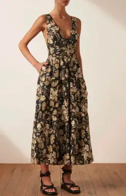 Shona Joy Palermo Linen Plunge Back Midi Dress Palermo Size 14 for rent on The Volte - image 1