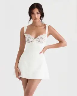 House of CB Adriana Satin and Lace Mini Dress White Size 10
