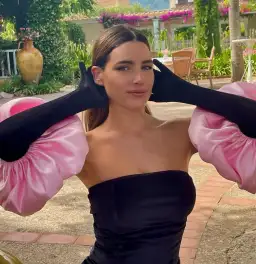 Miscreants Cupid Dress & Gloves Black Velvet with Duchess Satin Baby Pink Puffs Size 8 for rent on The Volte - image 3