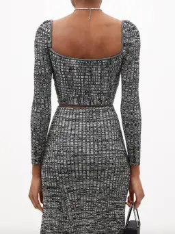 Self Portrait Crossover Front Ribbed Knit Cropped Top & Midi Skirt Set Black Size M / Au 10 for rent on The Volte - image 3