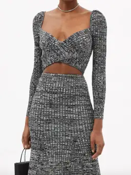 Self Portrait Crossover Front Ribbed Knit Cropped Top & Midi Skirt Set Black Size M / Au 10 for rent on The Volte - image 2