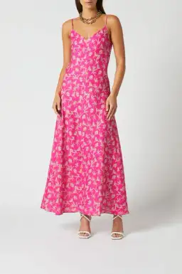 Scanlan Theodore Linen Palm Print Slip Pink Size L / AU 12 