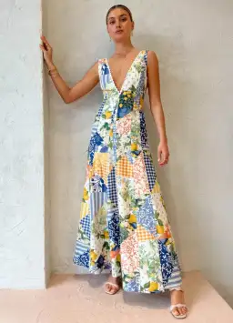 By Nicola - Wavy Maxi Dress In Lemon Patchwork - Size 10 for rent on The Volte - image 1