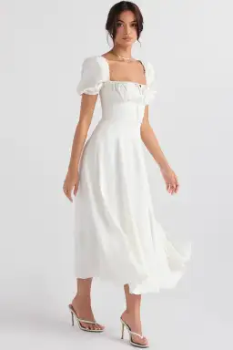House of CB Tallulah Puff Sleeve Midi Sundress White Size 10 for rent on The Volte - image 2