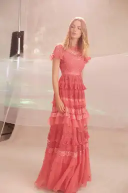 Needle and Thread Iris Ruffled Embroidered Tulle Gown Pink Size 10 for rent on The Volte - image 3