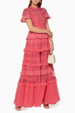 Needle and Thread Iris Ruffled Embroidered Tulle Gown Pink Size 10 for rent on The Volte - image 2