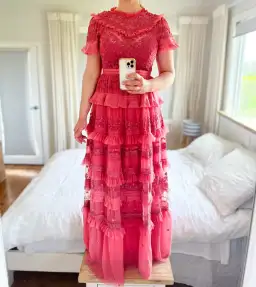 Needle and Thread Iris Ruffled Embroidered Tulle Gown Pink Size 10 for rent on The Volte - image 5