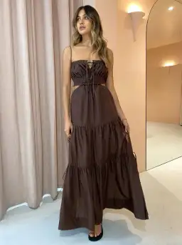Bec & Bridge Alexandra Tie Maxi Dress in Chocolate Size 10