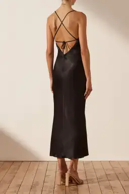 Shona Joy La Lune Asymmetrical Bias Cow Midi Dress Black Size 8 for rent on The Volte - image 3