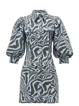 Ganni Cotton Poplin Zebra Shirt Dress Forever Blue Size 10 for rent on The Volte - image 3