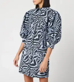 Ganni Cotton Poplin Zebra Shirt Dress Forever Blue Size 10 for rent on The Volte - image 2
