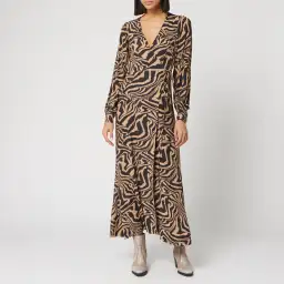 Ganni Zebra Crepe Wrap Dress Brown Print Size 10 for rent on The Volte - image 1