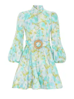 Zimmermann The High Tide Buttoned Mini in Aqua Ikat Floral Size 2/Au 12 