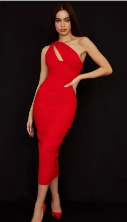 House of CB Valentina Asymmetric Cutout Midi Dress Scarlet Size M / Au 10