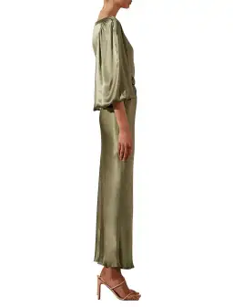Shona Joy La Lune Balloon Sleeve Midi Dress With Belt in Moss Size 6 / XS for rent on The Volte - image 4