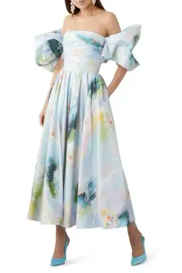 Leo Lin Matilda Puff Sleeve Midi Dress Willow Print Size 10 for rent on The Volte - image 1