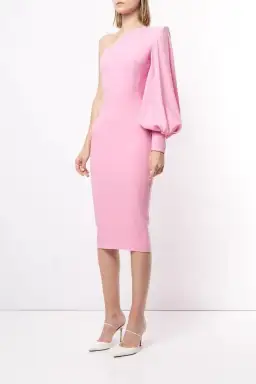 Alex Perry Warner Satin Crepe Balloon Sleeve Midi Dress Pink Size AU 12 for rent on The Volte - image 2