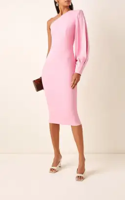 Alex Perry Warner Satin Crepe Balloon Sleeve Midi Dress Pink Size AU 12 for rent on The Volte - image 1