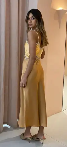 Ginia Hope MIdi Dress Nectarine/Sandstone Size 8 / XS for rent on The Volte - image 3