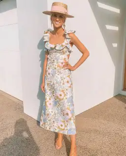 Zimmermann Super Eight Frilled Midi Dress Floral Size 2/AU 12