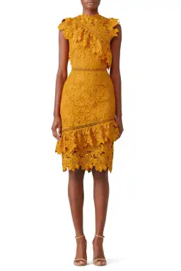 Saylor Reine Lace Sheath Midi Dress in Mustard Yellow Size XS/ Au 6  for rent on The Volte - image 1