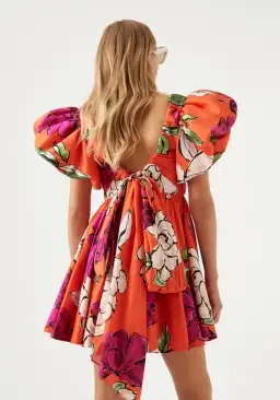 Aje Gretta Bow Back Mini Dress Vivid Camellia Floral Size 10 for rent on The Volte - image 3