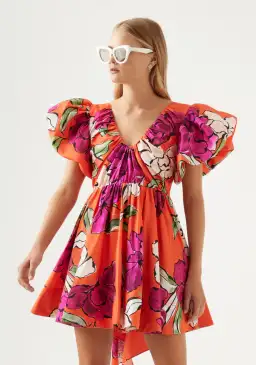 Aje Gretta Bow Back Mini Dress Vivid Camellia Floral Size 10 for rent on The Volte - image 2